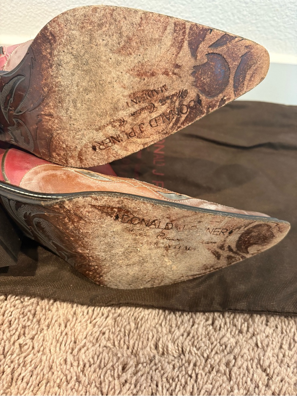 Donald J Pliner Western Couture Red Brown Leather Fleur de Lis Boots 11M - Picture 5 of 6